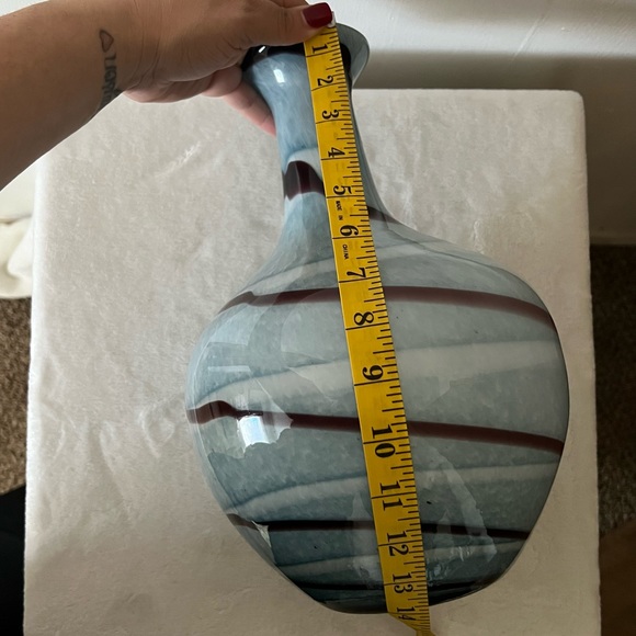 Vintage Murano Blue White Wine Swirled Gourd Glass Vase - Picture 8 of 9